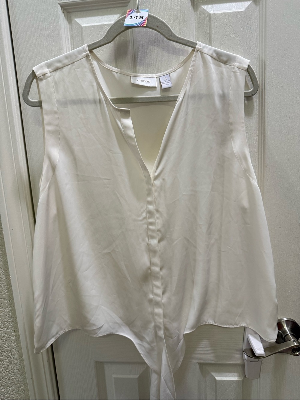 Chico's Cream Sleeveless V-Neck Tie-Front Camisole XL